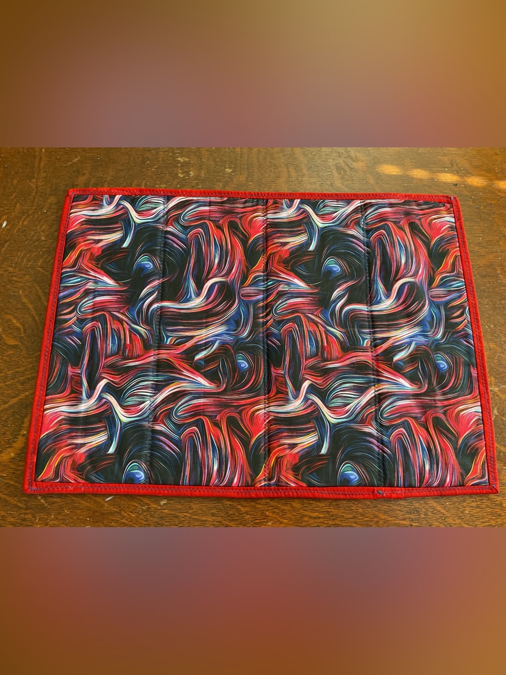 Handmade Quilted Large Hot Pad - Red, White, Blue Swirl